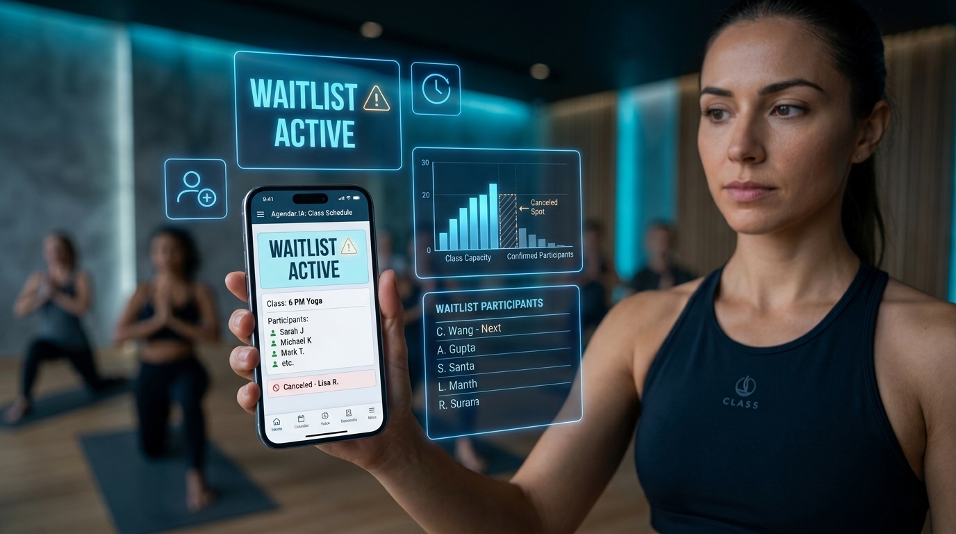 Entrenadora utilizando lista de espera y cupos de Agendar.IA